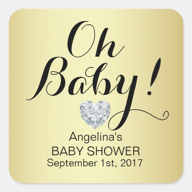 Unique Elegant OH BABY! Gold Baby Shower Square Sticker (Front)