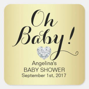 Unique Elegant OH BABY! Gold Baby Shower Square Sticker