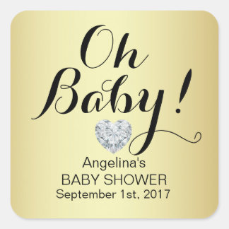Unique Elegant OH BABY! Gold Baby Shower Square Sticker