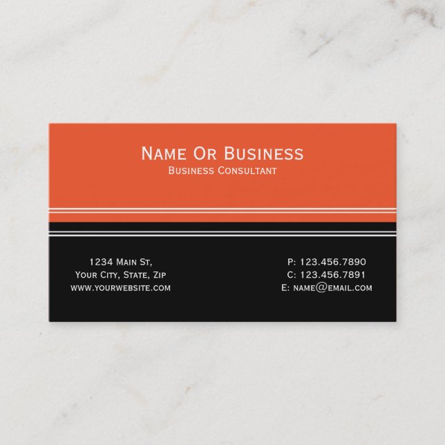 Unique Elegant Orange Black Colour Block Minimalis Business Card (Front)