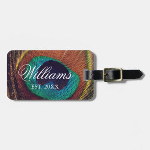 Unique elegant peacock feather custom travel luggage tag
