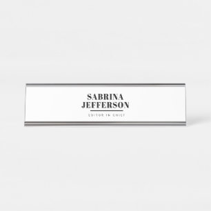 Unique Elegant Plain Simple Black White Desk Name Plate