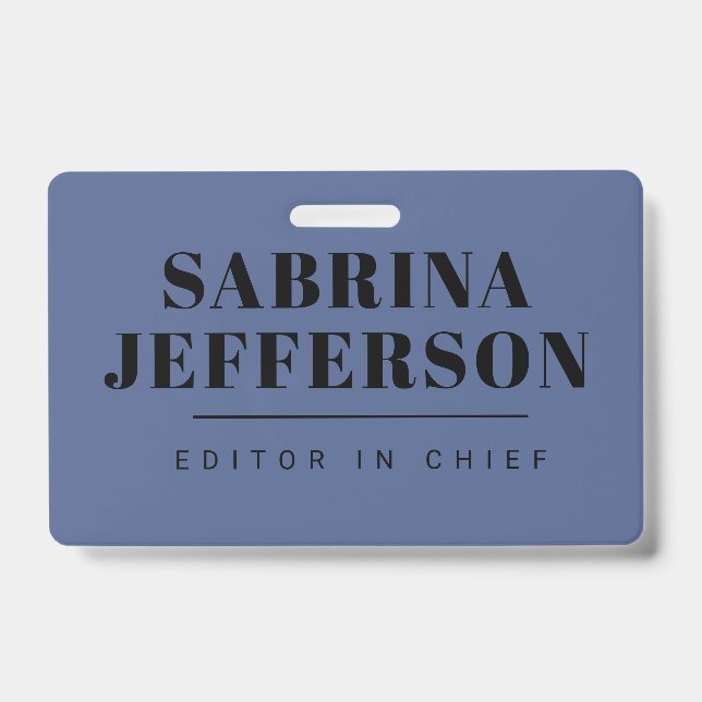 Unique Elegant Plain Simple Blue Black ID Badge (Front)