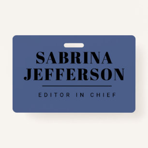 Unique Elegant Plain Simple Blue Black ID Badge