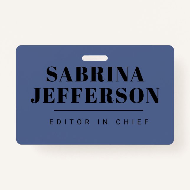 Unique Elegant Plain Simple Blue Black ID Badge (Front)