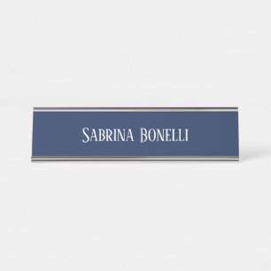 Unique Elegant Plain Simple Blue White Desk Name Plate