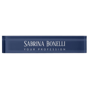 Unique Elegant Plain Simple Blue White Nameplate