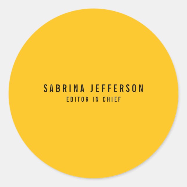 Unique Elegant Plain Simple Minimal Yellow Orange Classic Round Sticker (Front)