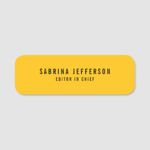 Unique Elegant Plain Simple Minimal Yellow Orange Name Tag