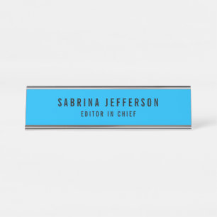 Unique Elegant Plain Simple Minimalist Light Blue Desk Name Plate