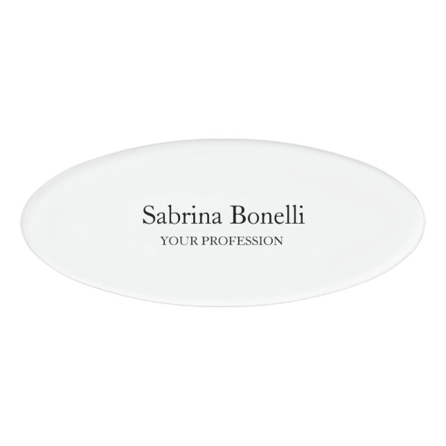 Unique Elegant Plain Simple White Name Tag (Front)