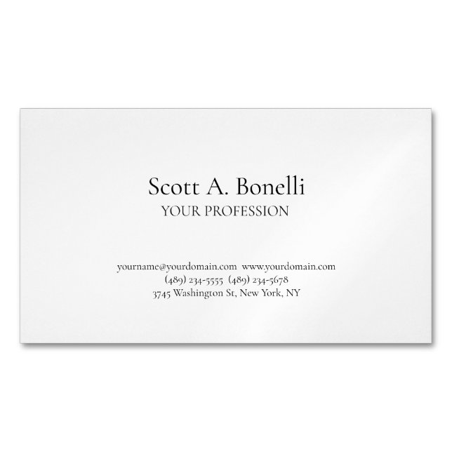 Unique Elegant Plain Simple White Special Magnetic Business Card (Front)