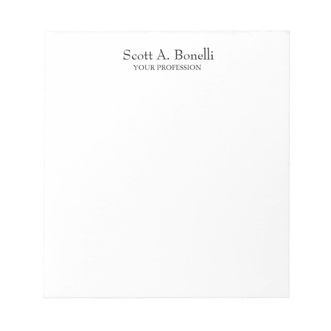 Unique Elegant Plain Simple White Special Notepad (Front)