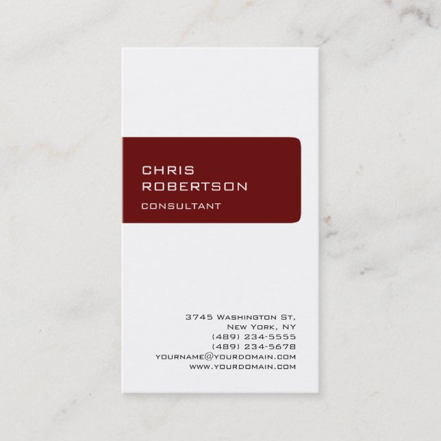 Unique Elegant Vertical White Red Business Card (Front)