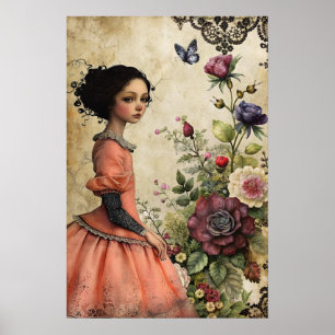 Unique Elegant Victorian Girl in a  Floral Garden Poster