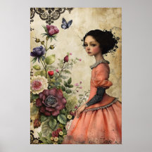 Unique Elegant Victorian Girl in a Floral Garden