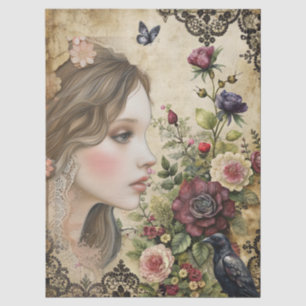 Unique Elegant Victorian Girl & Raven Rose Garden  Tissue Paper
