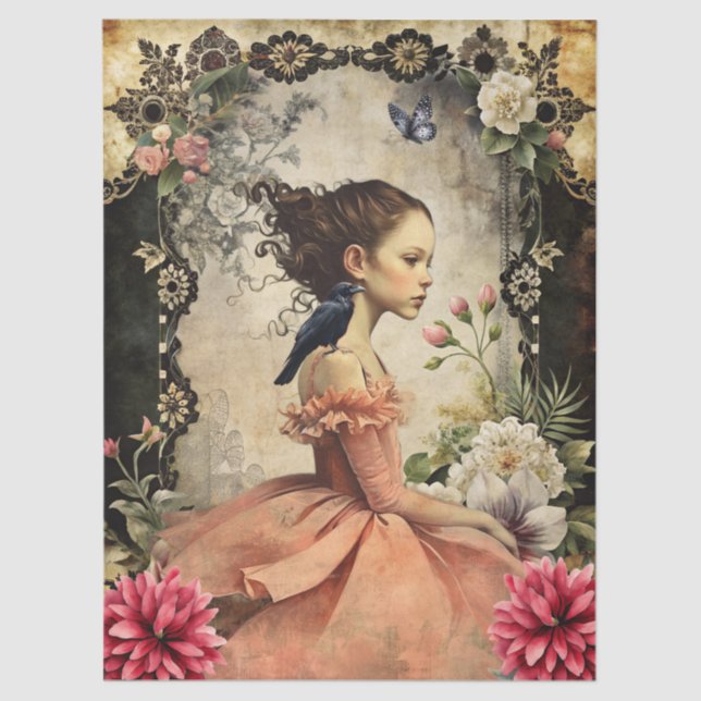 Unique Elegant Victorian Goth Girl Floral Garden  Tissue Paper (Front)