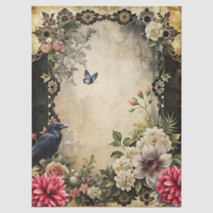 Unique Elegant Victorian Goth Raven Floral Garden  Tissue Paper