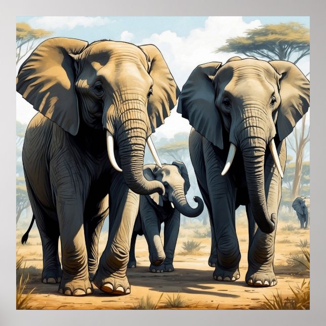 Unique Elephant Pack in Wild Poster (Front)