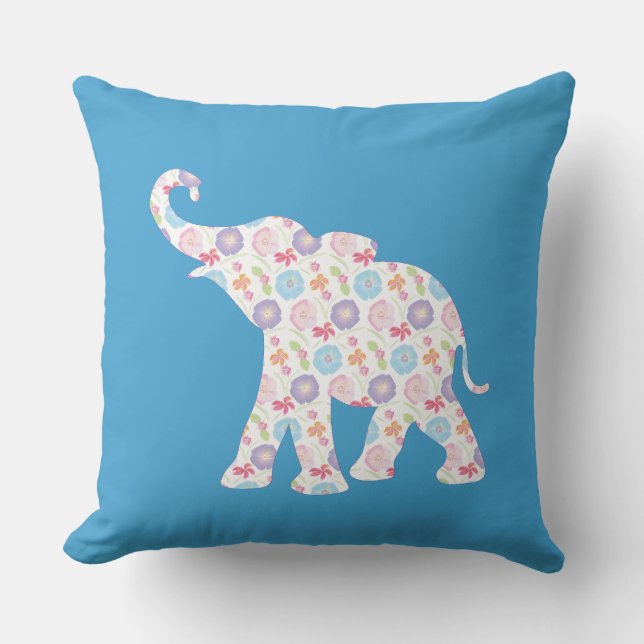 Unique Elephant Pattern Art Graphic Blue Modern Cushion (Front)