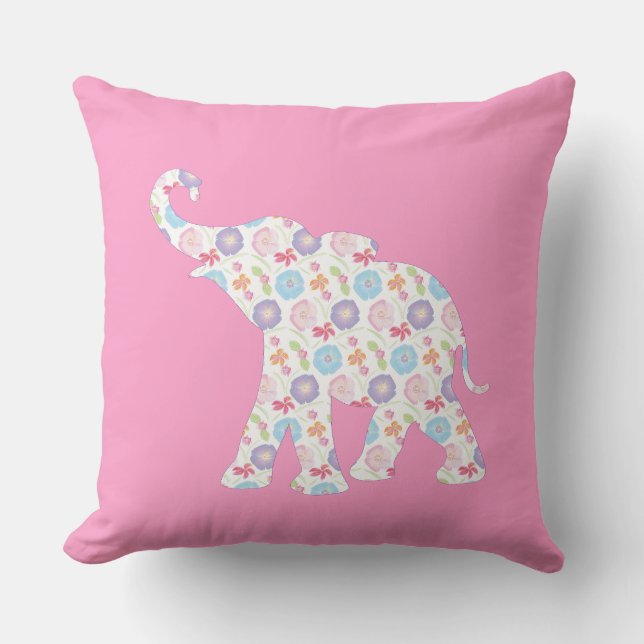 Unique Elephant Pattern Art Graphic Pink Modern Cushion (Front)