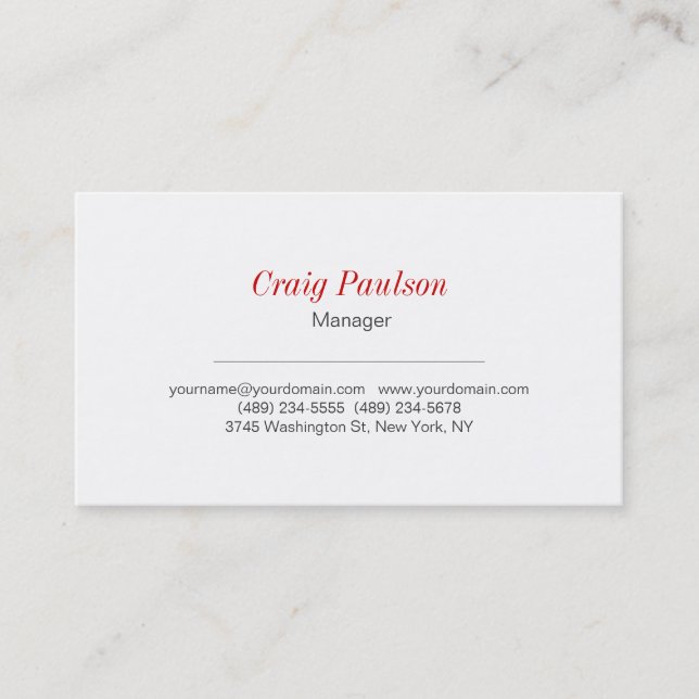 Unique Expressive White Red Business Card (Front)