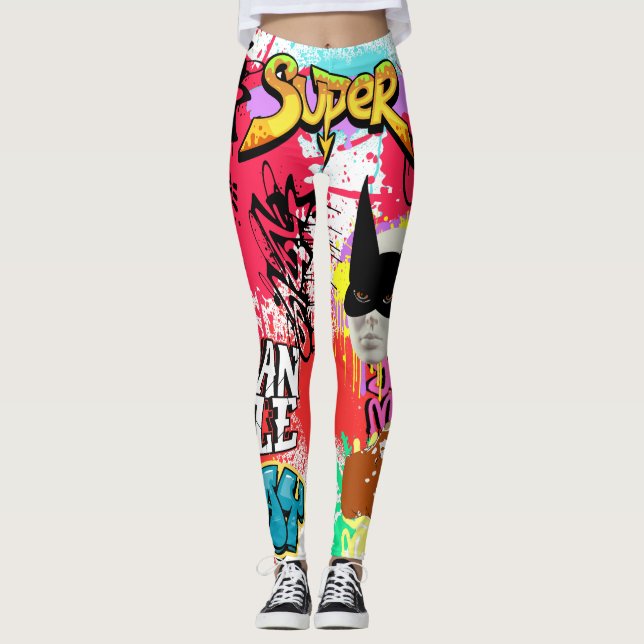 Unique eye catching graffiti Spray paint Modern Leggings (Front)