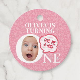 Unique face photo thanks tag: First Birthday Party Favour Tags