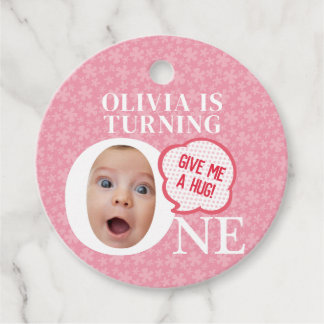 Unique face photo thanks tag: First Birthday Party Favour Tags