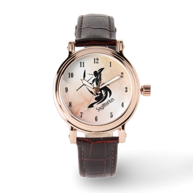 Unique Face Sagittarius Zodiac with Black Numbers Watch (Front)