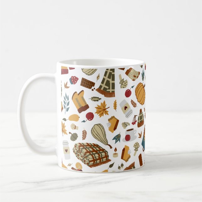 Unique Fall Leaves Autumn Pumpkins Coffee Mug (Left)