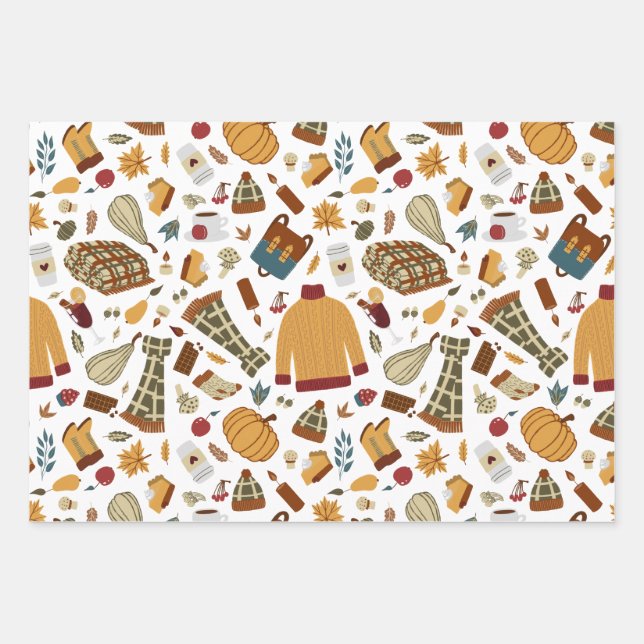 Unique Fall Leaves Autumn Pumpkins Wrapping Paper Sheet (Front)