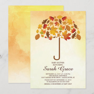 Unique Fall Leaves Umbrella BabyShower Invite