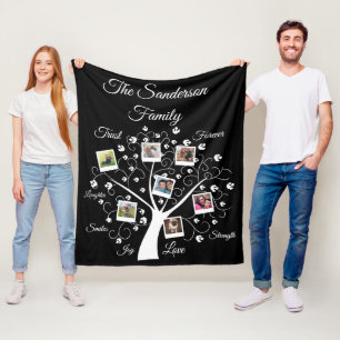 Unique Family Tree Photo Collage Template Fleece Blanket