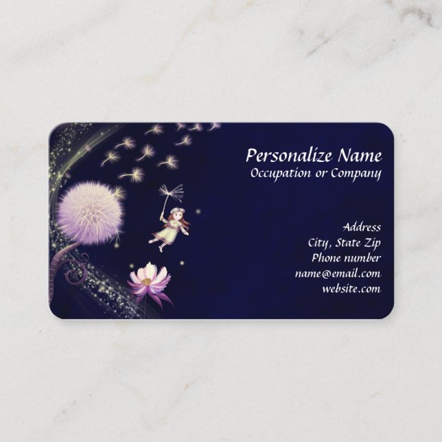 Unique Fantasy Fairy Wish Dandelions Business Card (Front)