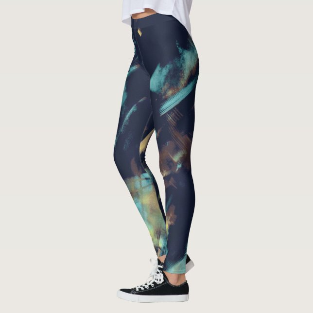 Unique Fashion Blue Green Abstract Pattern Womens Leggings (Left)