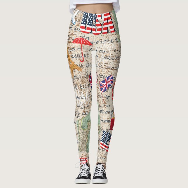 Unique Fashion United states Maps and text rustic Leggings (Front)
