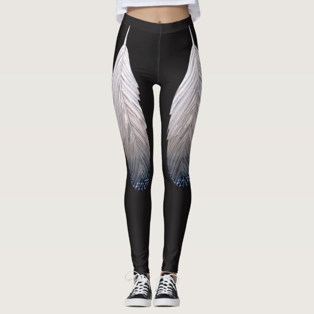 Unique Feather Pattern on Black Printed Legging (Front)