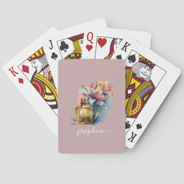 Unique Feminine Floral Watercolor Lilies Mauve  Playing Cards (Back)