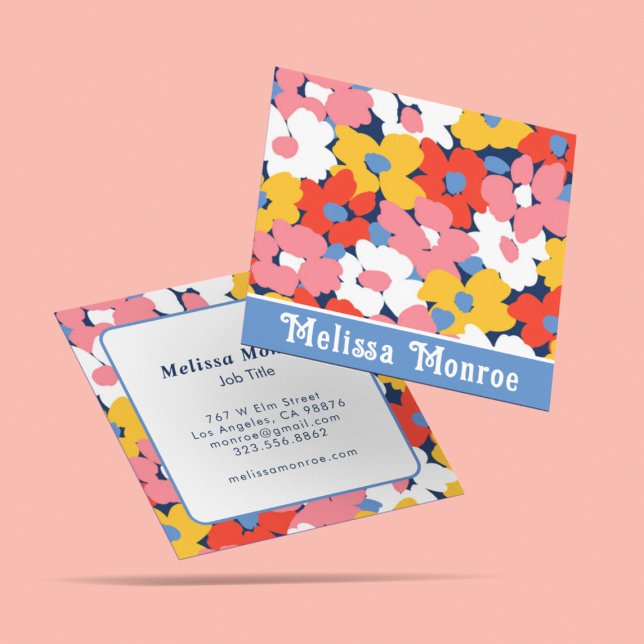 Unique Feminine Girly Colourful Flowers & Typograp Square Business Card (Creator Uploaded)