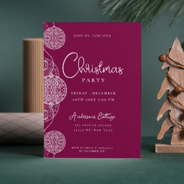 Unique Festive Christmas Party magenta Invitation (Unique Festive Christmas Party invitation in Magenta)