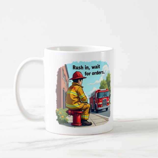 Unique Firefighter or Fireman With Firetruck Coffee Mug (Left)
