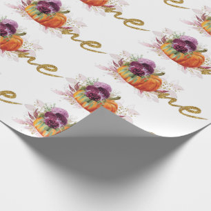 Unique First Birthday Autumn Burgundy Pumpkin Wrapping Paper