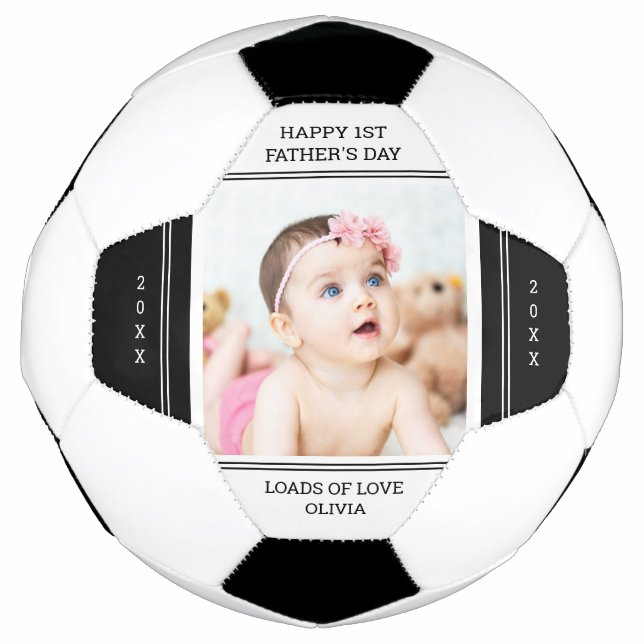 Unique First Fathers Day New Dad Baby Photo Football (Front)