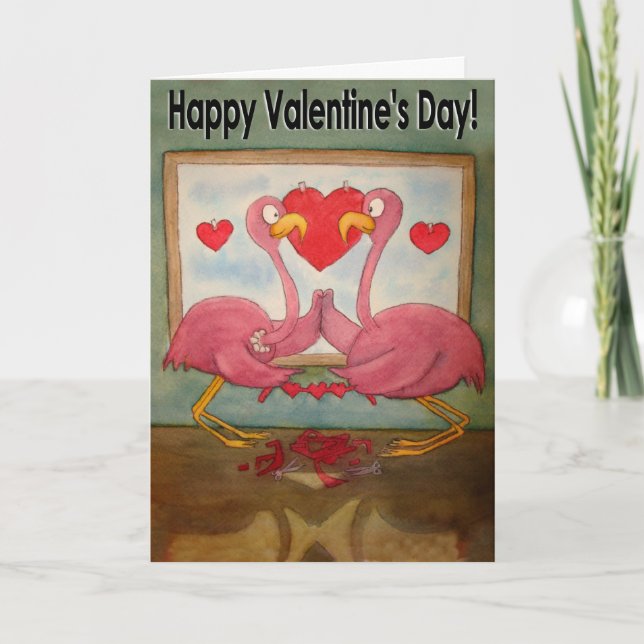 Unique Flamingo Happy Valentine's Day Paper Card (Front)