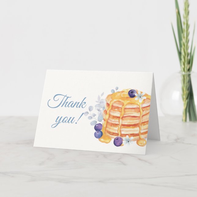 Unique Floral Blueberry Pancake Brunch Baby Shower Thank You Card (Front)