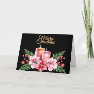 Unique Floral Candle Black Merry Christmas Card