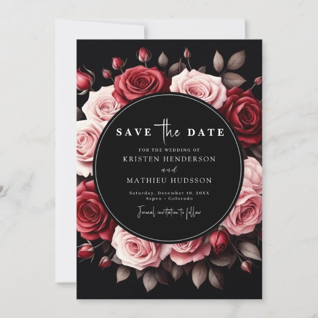 Unique Floral Crimson Red Wedding Save The Date (Front)
