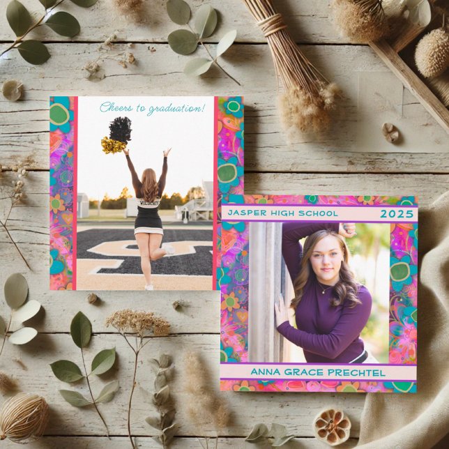 Unique Floral Graduation Custom Photo Announcement (Creator Uploaded)